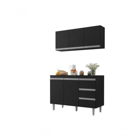 Balcão Gabinete para Pia Andreia e Armário Aéreo Andreia 120 Cm Preto