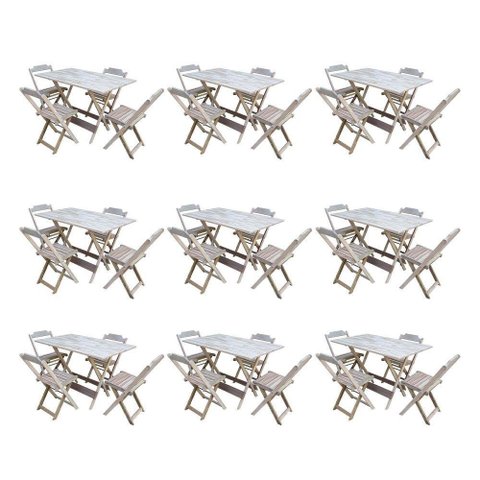 Kit 9 Jogos De Mesa Dobravel Com 4 Cadeiras De Madeira 120X70 Para Restaurante E Bar- Sem Pintura
