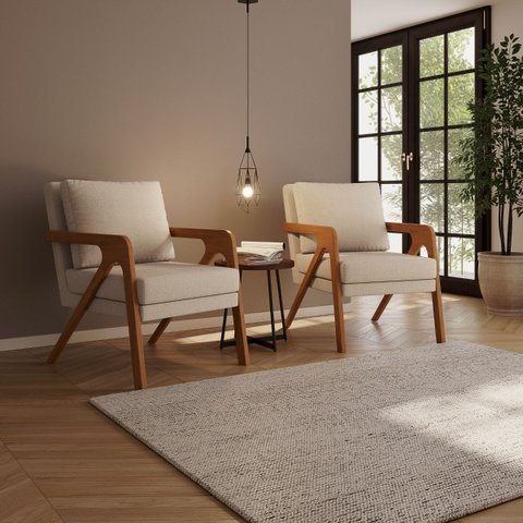 Kit 2 Poltrona Decorativa Moderna para Sala Escritório Xangai:bouclé Bege