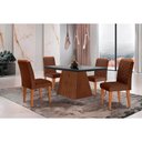 Ver imagem 1 de Conjunto: Mesa de Cozinha Luna C/ Tampo Madeirado C/ Vidro Canto Curvo 120x80cm e 4 Cadeiras