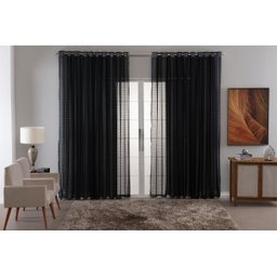 Cortina Voil Xadrez para Sala, Quarto e Cozinha 6,00 X 2,80 Preto - 1