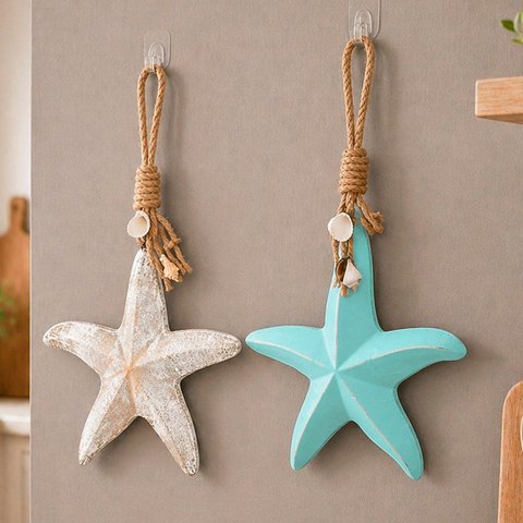Pendente Estrelas do Mar Enfeite Casa de Praia 26cm Kit 2PÇS