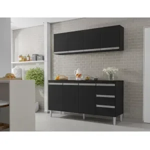 Ver imagem 2 de Armário Aéreo Andreia P/ Cozinha 160cm 4 Portas Ajl Móveis - Preto