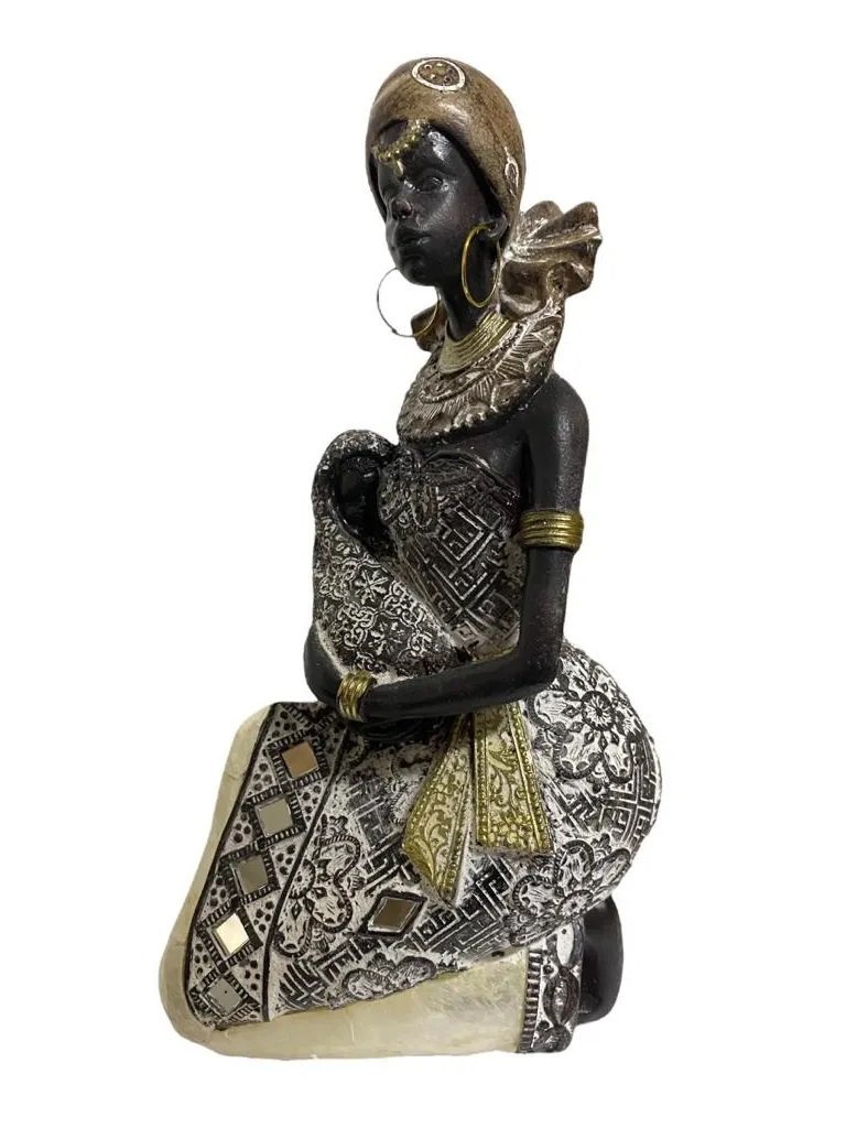 Escultura Decorativa de Luxo Mãe Familia Africana Filhos Espressione Escultura Decorativa Mulher Neg - 6