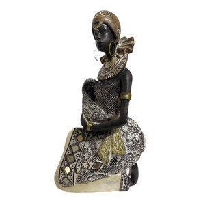 Escultura Decorativa de Luxo Mãe Familia Africana Filhos Espressione Escultura Decorativa Mulher Neg