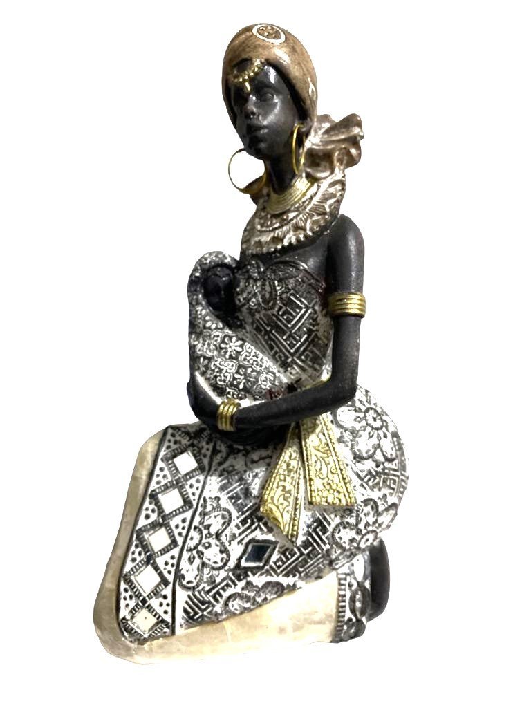 Escultura Decorativa de Luxo Mãe Familia Africana Filhos Espressione Escultura Decorativa Mulher Neg - 3