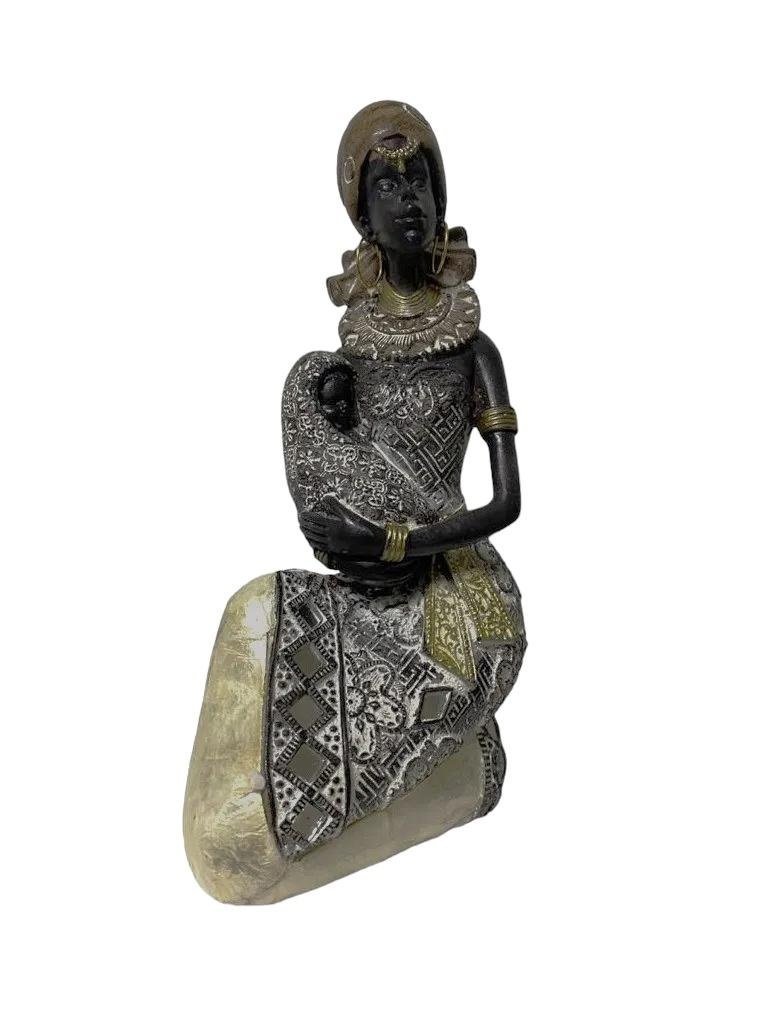 Escultura Decorativa de Luxo Mãe Familia Africana Filhos Espressione Escultura Decorativa Mulher Neg - 4