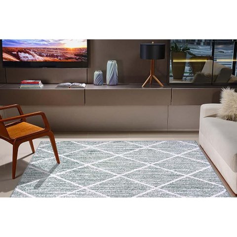 Tapete Sala  Classic Geometrico  1,50x2,00M - Verde com branco