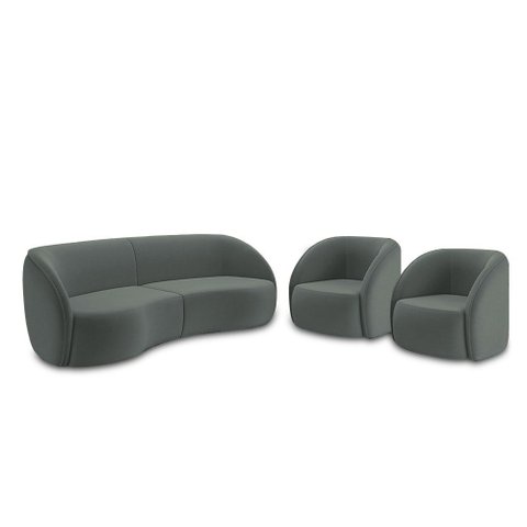 Conjunto Sofá Sala de Estar Bipartido 288cm e 2 Poltronas Clarke Veludo Grafite G45 - Gran Belo