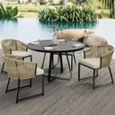 Ver imagem 2 de Conjunto com Mesa Ripada 1,00m Moderna + 4 Poltronas Corda Nautica Areia