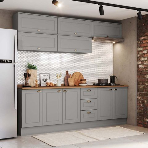 Cozinha Compacta 11 Peças 100% MDF 10 Portas 03 Gavetas com Tampo Americana Henn
