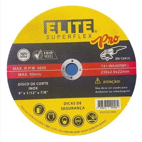 Kit 5 Discos de Corte 9 Polegadas Elite para Ferro e Aço