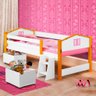Cama Infantil Solteiro Casinha Com Baús Branco Rosa Elza Divaloto - 1