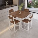 Ver imagem 1 de Conjunto Mesa de Jantar Quadrada Imbuia 4 Cadeiras Estofado Riviera Industrial Branco