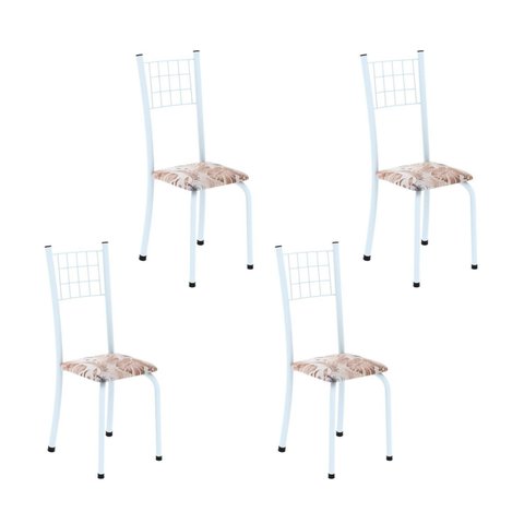 Kit 4 Cadeiras Tubular 95x37x40 cm Dany Branco Botanic Bege/Branco