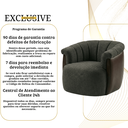 Ver imagem 6 de Poltrona Decorativa Giratória Luxuosa Linho Cinza Escuro Detalhe Courino Marrom Montada Sala Hall