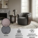 Ver imagem 4 de Poltrona Decorativa Giratória Luxuosa Linho Cinza Escuro Detalhe Courino Marrom Montada Sala Hall