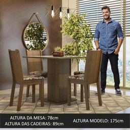 Conjunto Sala de Jantar Mesa Tampo de Vidro 4 Cadeiras Rustic/crema/hibiscos Perla Madesa - 4