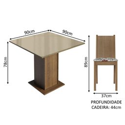 Conjunto Sala de Jantar Mesa Tampo de Vidro 4 Cadeiras Rustic/crema/hibiscos Perla Madesa - 3