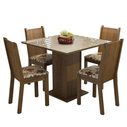 Conjunto Sala de Jantar Mesa Tampo de Vidro 4 Cadeiras Rustic/crema/hibiscos Perla Madesa - 2