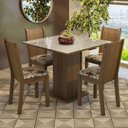 Ver imagem 1 de Conjunto Sala de Jantar Mesa Tampo de Vidro 4 Cadeiras Rustic/crema/hibiscos Perla Madesa