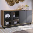 Ver imagem 2 de Balcao Aparador Buffet 4 Portas 160 Cm Vitoria Noce Milano Preto Colibri