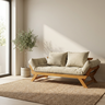 Sofá Japão Futon Bege em Madeira Maciça Cor Mel - 5