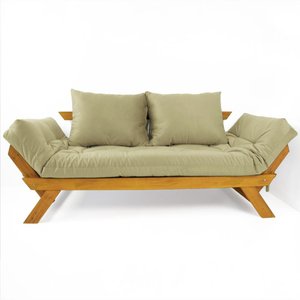 Sofá Japão Futon Bege em Madeira Maciça Cor Mel