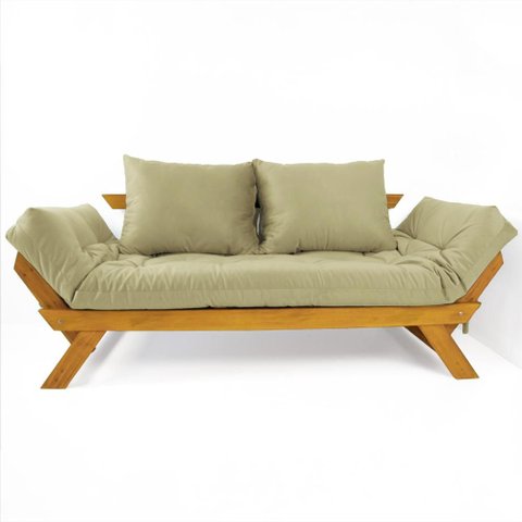 Sofá Japão Futon Bege em Madeira Maciça Cor Mel