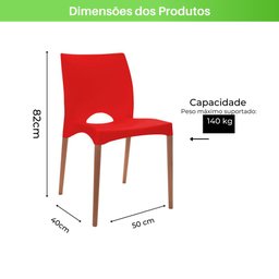 Cadeira de Plástico Pés Madeira Sala Jantar Cannes Vermelha - 2 Cadeira de Plástico Pés Madeira Sala Jantar Cannes Vermelha - 2
