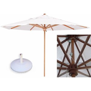Ombrelone 3,00m de Diâmetro Branco de Madeira com Base para Piscina