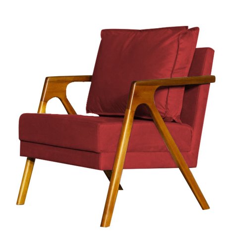 Poltrona Decorativa Mona Madeira Maciça Suede Vermelho