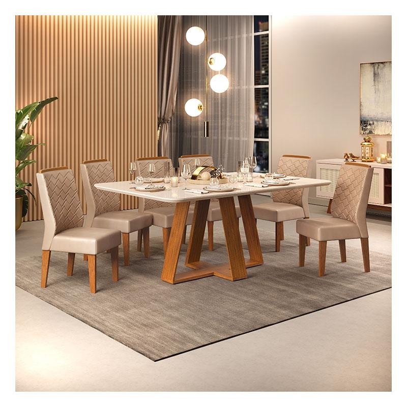 Mesa de Jantar Kiara Freijó Off White com 6 Cadeiras Lidia Freijó ...