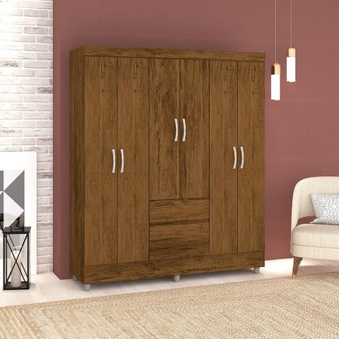 Guarda-roupa Ideal 6 Portas Imbuia 3 Cabideiros 2 Gavetas Corrediças Metálicas