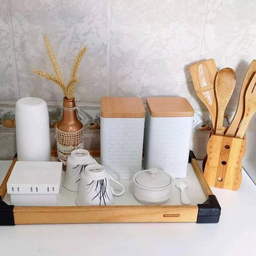 Kit 2 Latas Porta Mantimento Tampa Bambu Açúcar e Café Cor:branco - 2