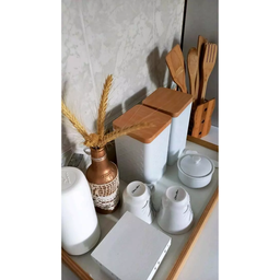 Kit 2 Latas Porta Mantimento Tampa Bambu Açúcar e Café Cor:branco - 6