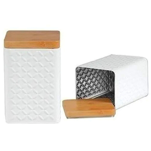 Kit 2 Latas Porta Mantimento Tampa Bambu Açúcar e Café Cor:branco