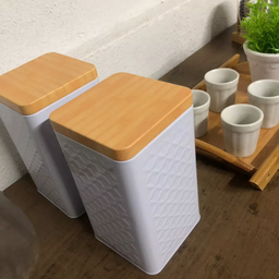 Kit 2 Latas Porta Mantimento Tampa Bambu Açúcar e Café Cor:branco - 9