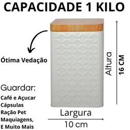 Kit 2 Latas Porta Mantimento Tampa Bambu Açúcar e Café Cor:branco - 3