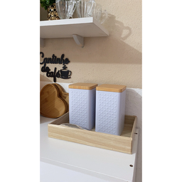 Kit 2 Latas Porta Mantimento Tampa Bambu Açúcar e Café Cor:branco - 5