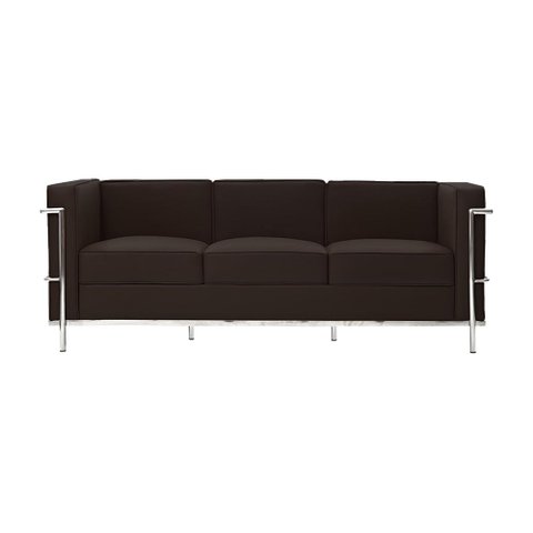 Sofá Le Corbusier 3 Lugares Couro Natural Linha Premium Clássico Sala Escritório Luxo Casa - Marrom
