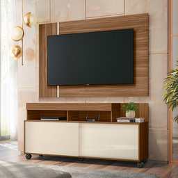 Rack Bancada com Painel para TV até 55 Pol. 135cm Zurique B03 Carvalho Nobre/Off White - Mpozenato - 2 Rack Bancada com Painel para TV até 55 Pol. 135cm Zurique B03 Carvalho Nobre/Off White - Mpozenato - 2