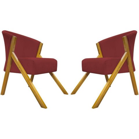 Kit 2 Poltronas Decorativa You Suede Braça Amadeirada - Vermelho Suede