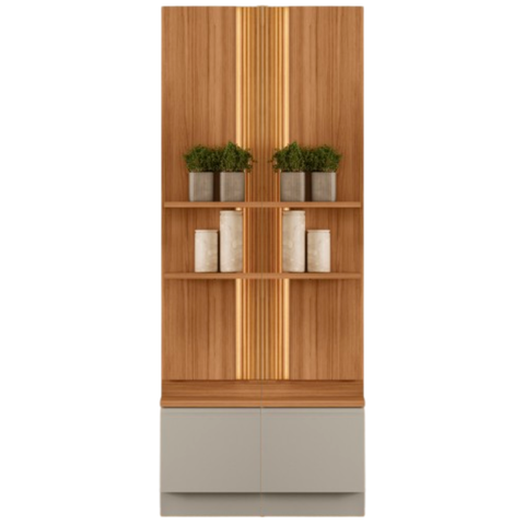 Kit 2 Módulos Laterais com LED 2 Portas 4 Prateleiras Magnata Canela/Gris