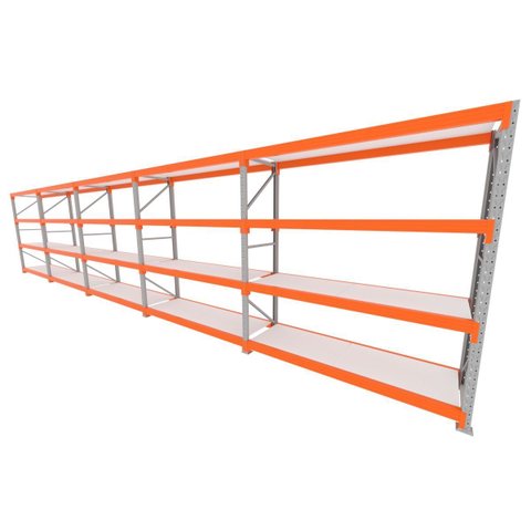 Mini Porta Pallet 200 Kg por Nivel Inicial +4 Continuação com 4 Niveis Laranja com Mdf Branco