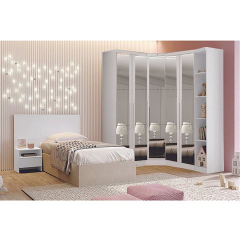 Modulado Closet Completo Espelhado 5 Portas 6 Gavetas - Rizon-Branco - Móveis Novo Horizonte