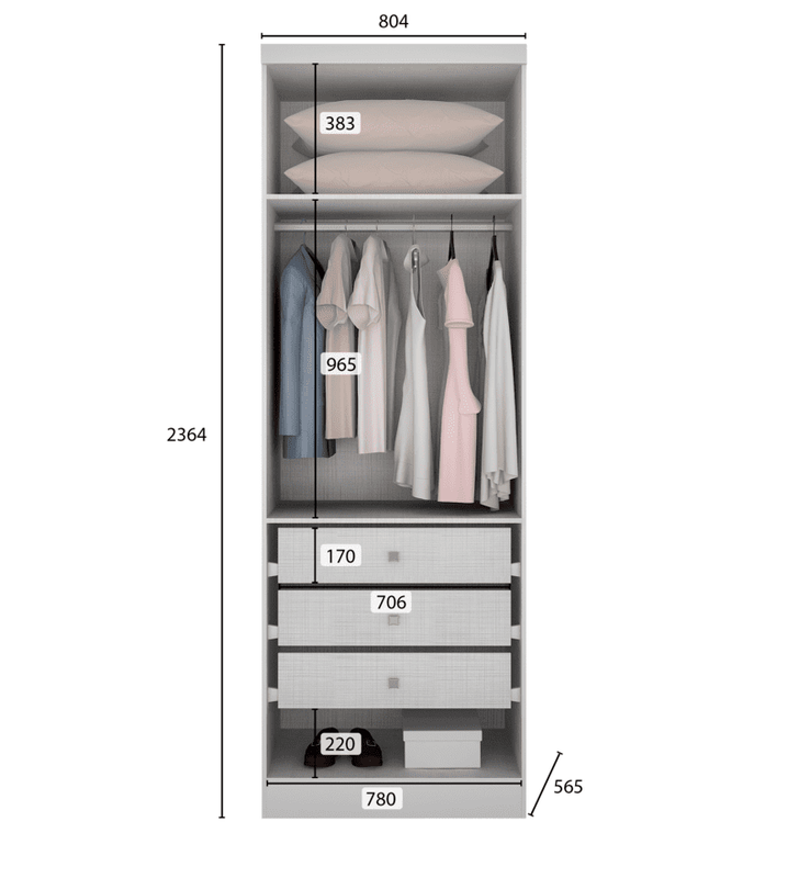 Modulado Closet Completo Espelhado 5 Portas 6 Gavetas - Rizon-Branco - Móveis Novo Horizonte - 3