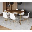 Ver imagem 1 de Mesa Jantar Industrial Retangular 137X90Cm Amêndoa Base V C/6 Cadeiras Brancas Base D Cor: Amendoa