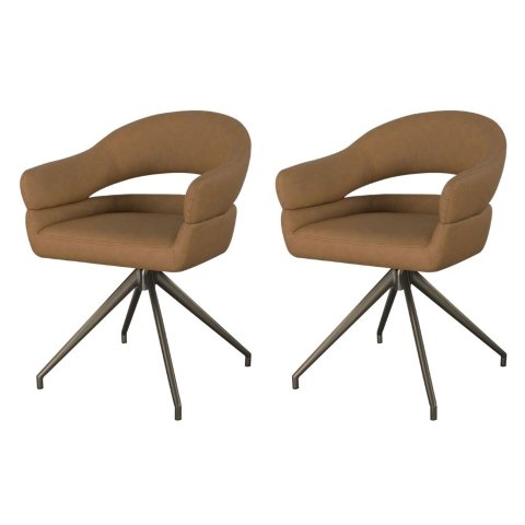 Kit 2 Cadeiras Giratória Hanover Fratini Revestimento em PU Caramelo e Base em Aço Corten