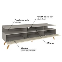 Rack Retrô Paris com 3 Portas e 3 Nichos - Cinza/Champagne - 3